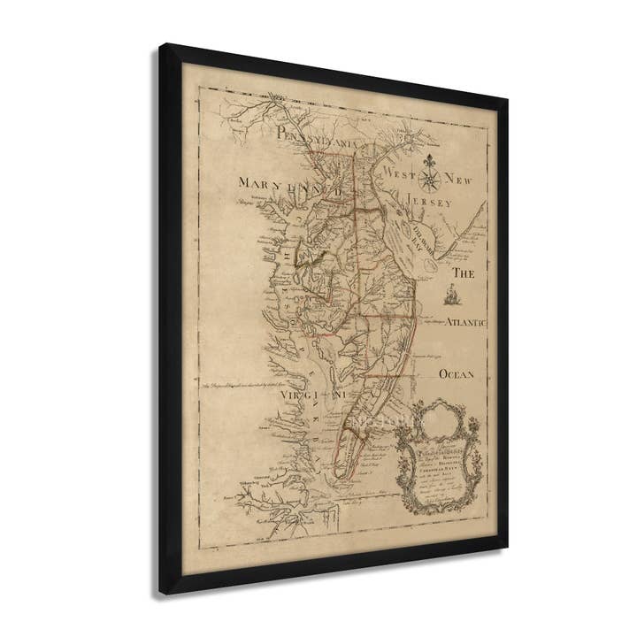 1786 Delaware Bay and Chesapeake Bay Map - Framed Vintage Chesapeake Bay Map - History Map of the Chesapeake Bay Delmarva Peninsula Wall Art Poster for wholesale by Historic Prints