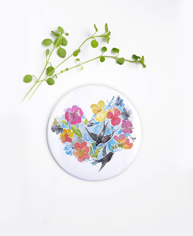Thévy Guex - Wholesale Compact Mirror - SWALLOW HEART FLOWER MULTICOLOR POCKET MIRROR2