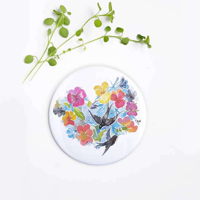 Thévy Guex - Wholesale Compact Mirror - SWALLOW HEART FLOWER MULTICOLOR POCKET MIRROR2