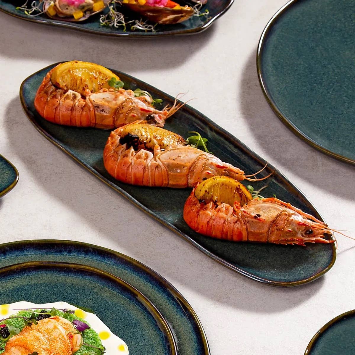 Green Shallow Oval Platter Large 14.17 x 5.12" Oceano for wholesale on Faire1