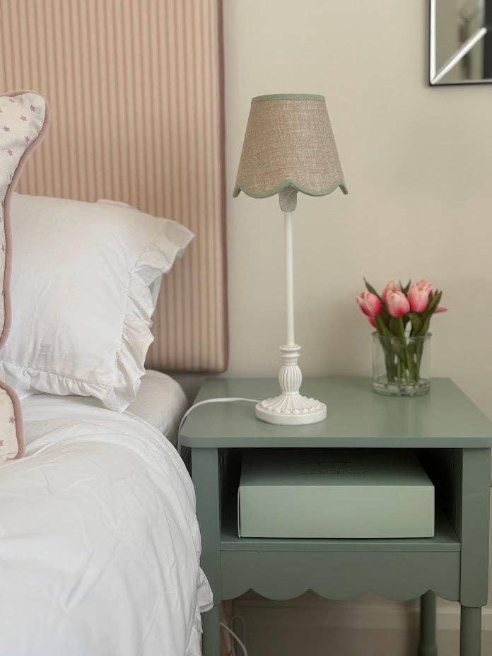 LNH EDIT - Wholesale Lamp Shade - Scallop linen green trim Lampshade7