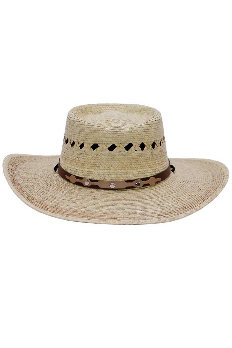 Cap Zone - Wholesale Cowboy Hat - Women's - Round Porkpie Crown Palm Straw Cowboy Hat5