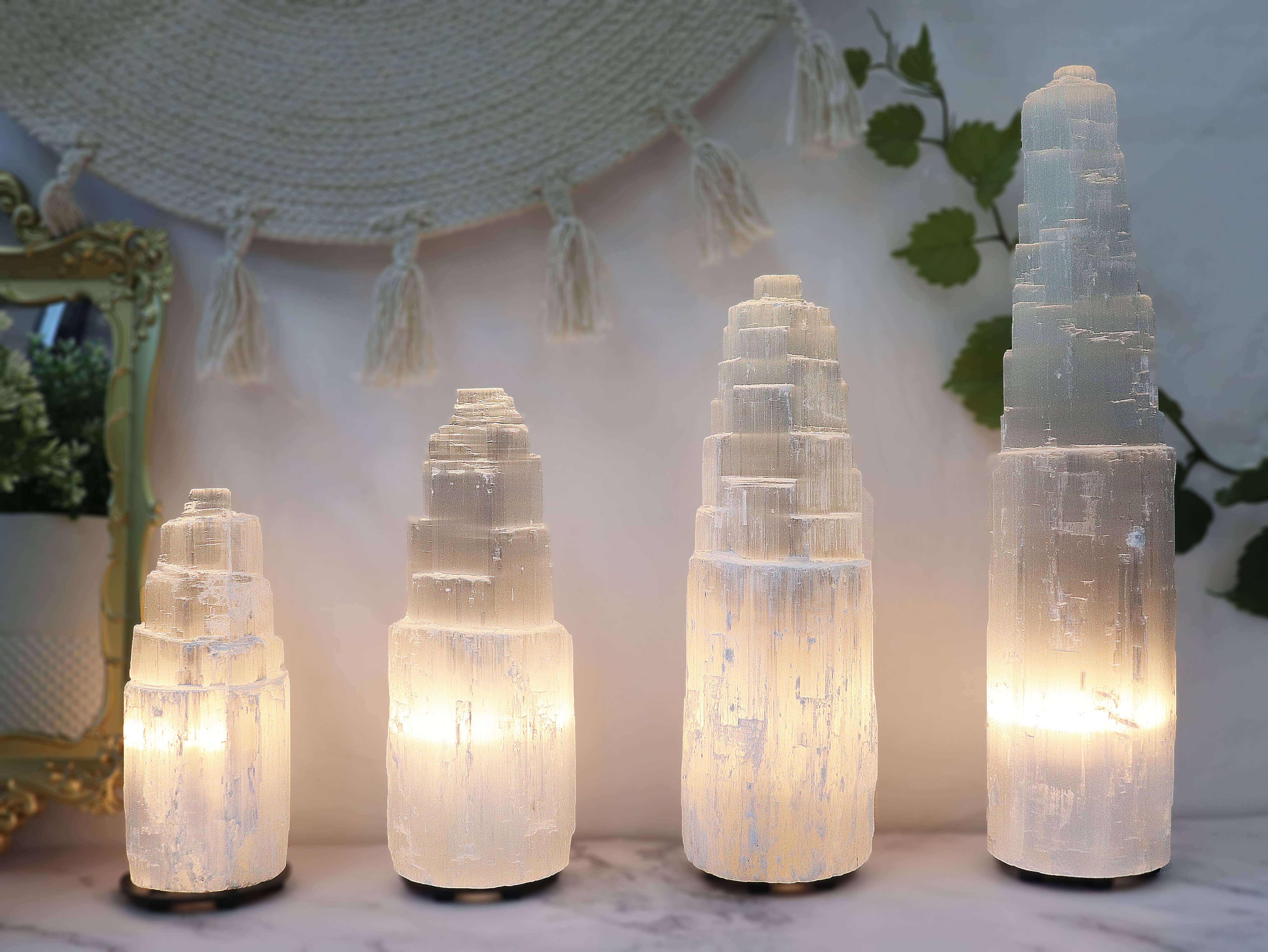 Natures Artifacts Inc - Wholesale Accent/Desk Lamp - Selenite Crystal Lamp from Morocco - Choose Your Size5