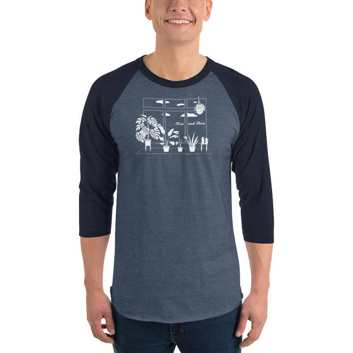 Inspired Botanical Design - Wholesale Screen Printed T-Shirt - Men's - 3/4 sleeve raglan shirt
