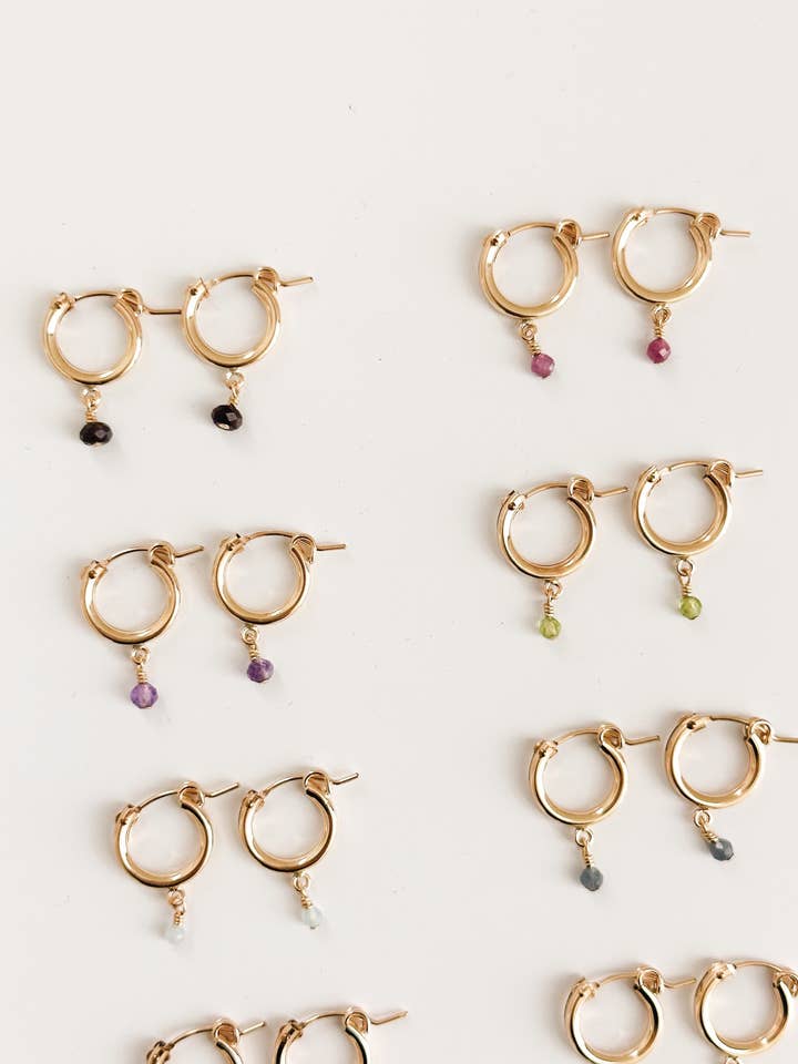 Birthstone Huggie Hoops for wholesale by Laine Honolulu