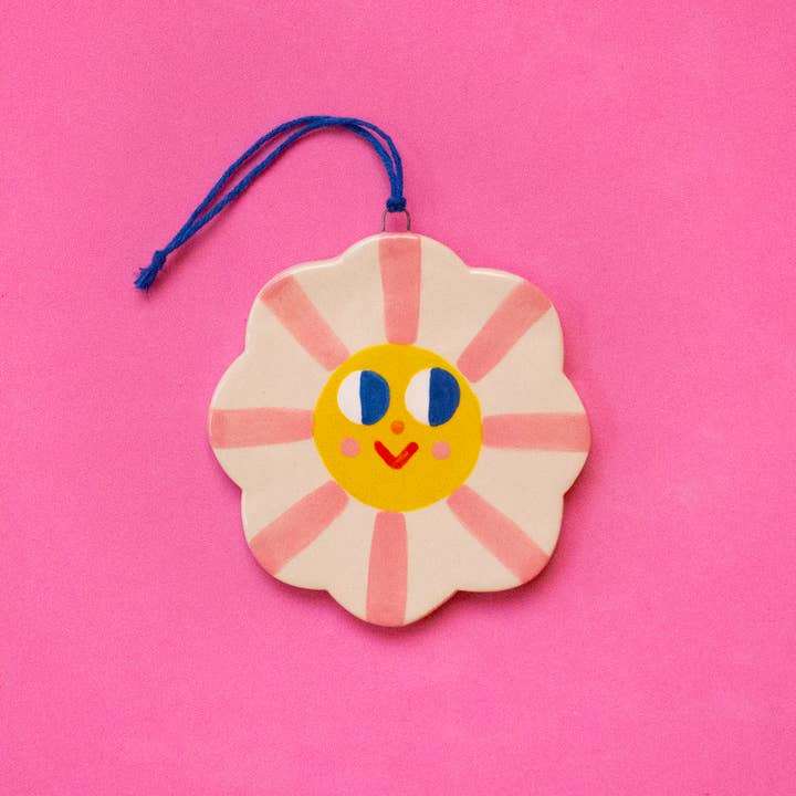 Pink Flower / Ceramic Hanging Ornaments for wholesale by Ana Seixas