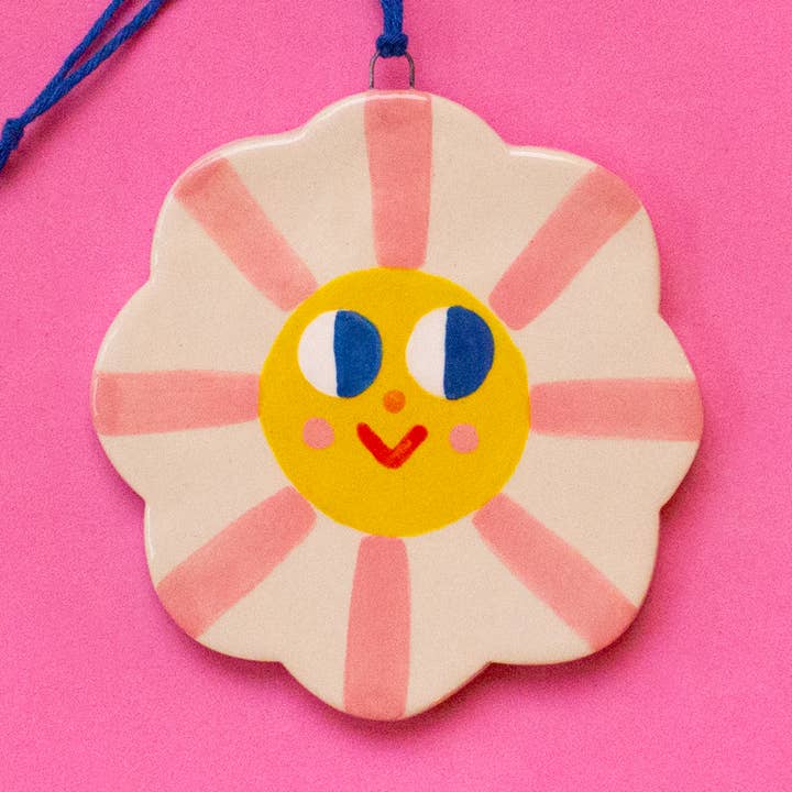 Pink Flower / Ceramic Hanging Ornaments for wholesale by Ana Seixas