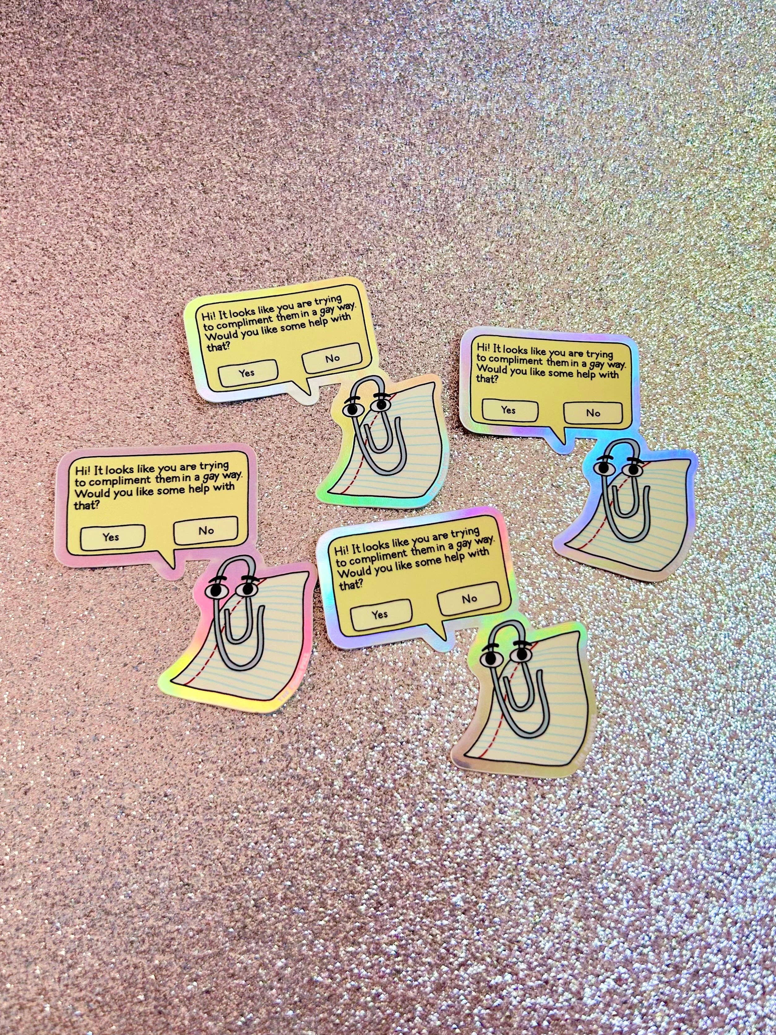 The Peach Fuzz - Wholesale Sticker - Gay Clippy Holographic Sticker3