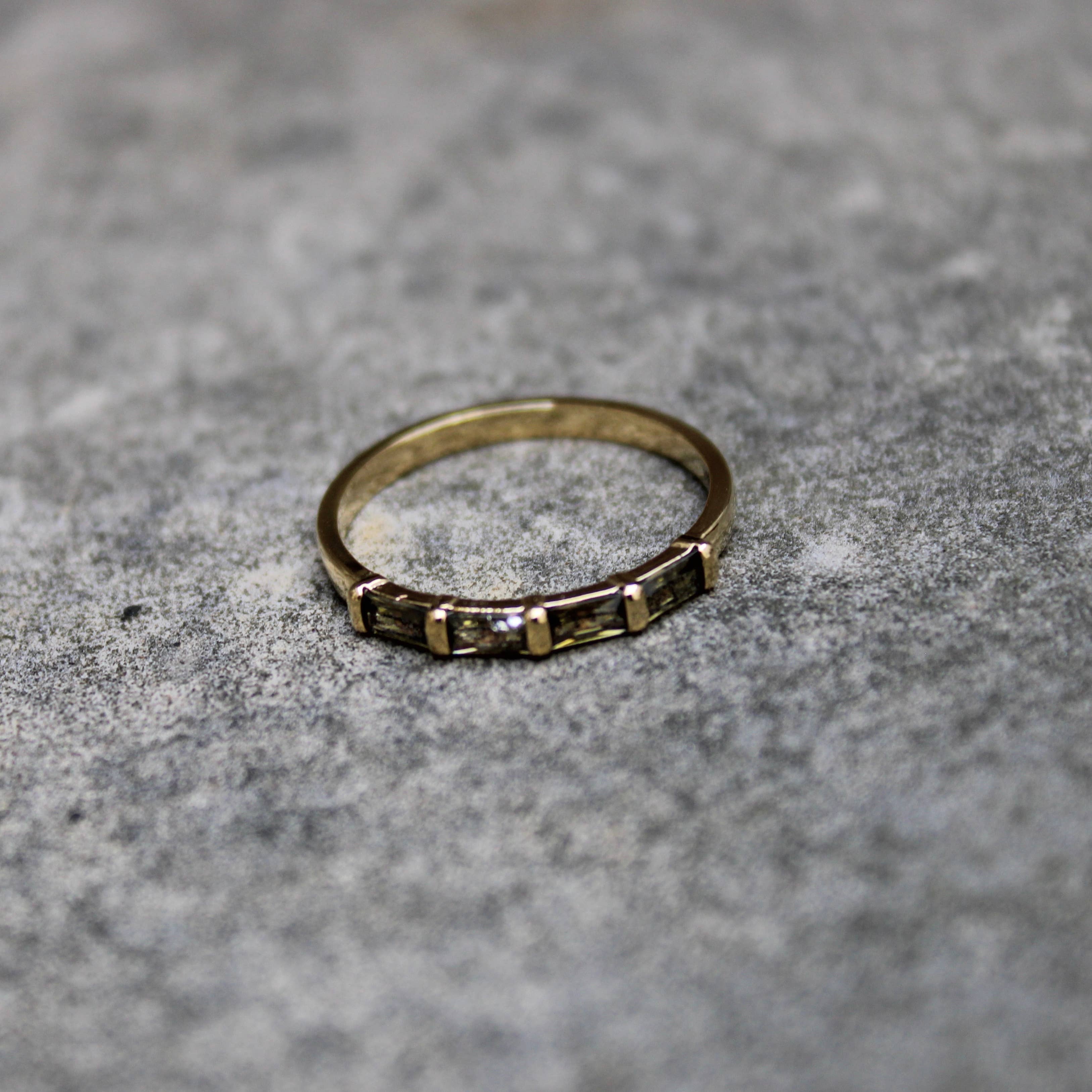 Bijoux 7bis - Vente Bague avec plusieurs pierres - Bague Alliance 4 Strass Griffes Rectangulaire Doré Or fin10