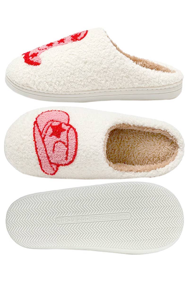 ASSORTED Yee-haw Cowgirl Hat Boots Terry Fuzzy Slippers for wholesale on Faire3