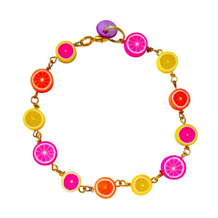 Citrus Bracelet, Lemon Orange Pink Grapefruit Charm Bracelet for wholesale by Ifemi Jewels