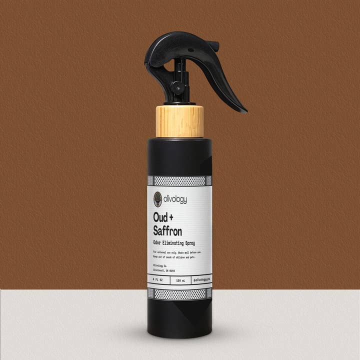 Oud + Saffron — Odor Eliminating Room & Linen Spray for wholesale by Olivology