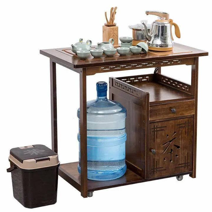 everythingbamboo – Bandeja de servir por atacado – Mesa de bambu Bamboo Gongfu Mesa de café Mesa de serviço com rodas