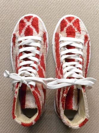 Velvet Ikat Hightop Sneakers - Red Ribbon for wholesale by MIQISSA
