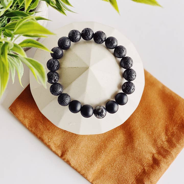 Simple Joys Shop - Vendita all'ingrosso Bracciale con perline - Onice nero+pietra preziosa labradorite+bracciale in lava nera da uomo