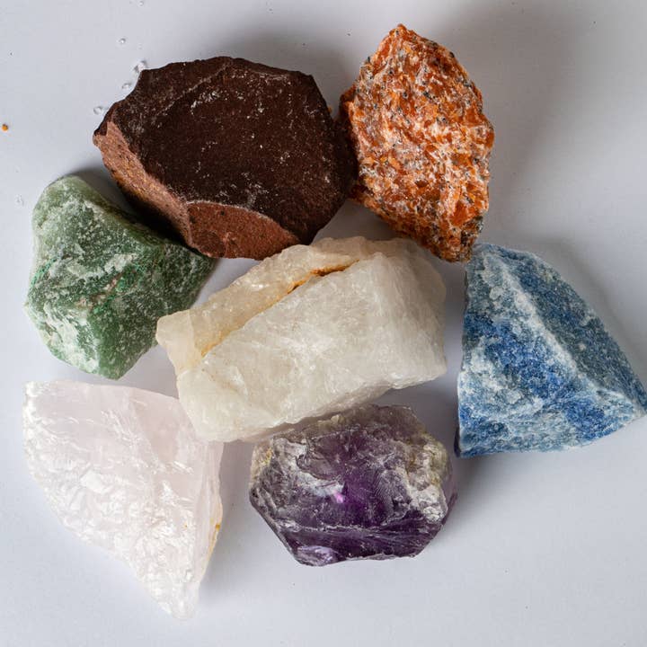 Rock Paradise - Wholesale Spiritual stone/crystal - Crystal Healing 7 Rough Chakra Stones Set Tied & Tagged1