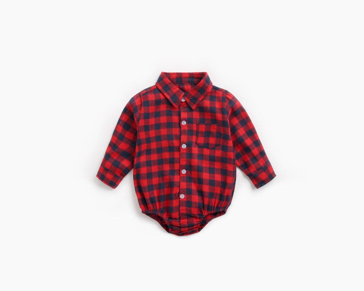 MyKids-USA® - Wholesale Button Down Shirt - Kids - Baby Boy Plaid Pattern Buttoned Shirt With Pockets Long Sleeve bodysuit In Autumn2