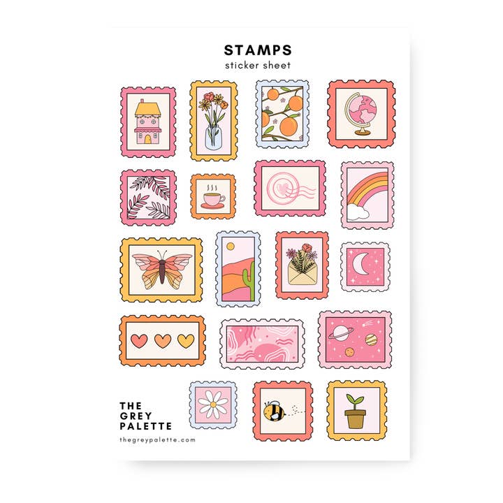 Aesthetic Stamps Sticker sheet for wholesale by The Grey Palette
