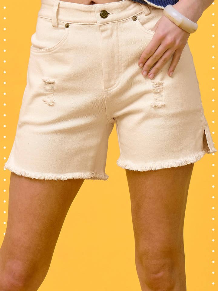 HCP4224-High Rise Basic Mineral Washed Colored Denim Shorts for wholesale by La Miel