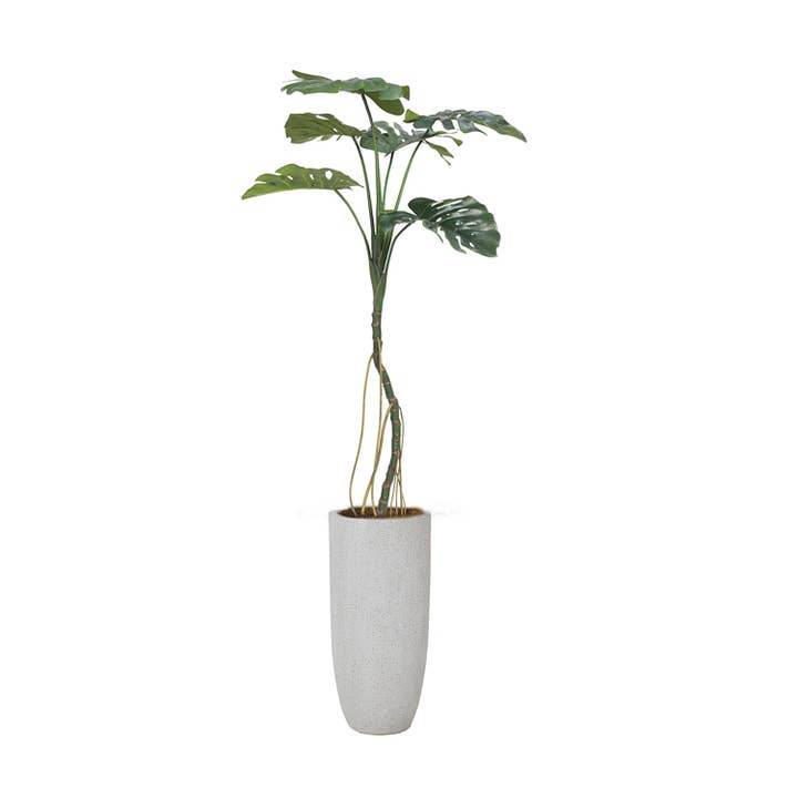 Monstera artificiel de 73,3 pouces dans une grande jardinière beige pour la vente par Vintage Home