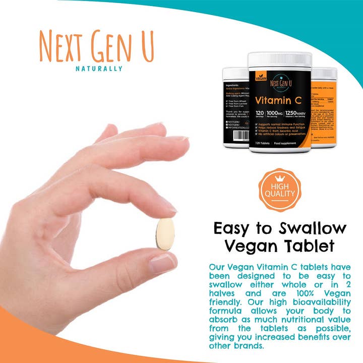 Next Gen U - Wholesale Oral Supplement/Vitamin - High Strength Vitamin C - 120 Vegan Tablets