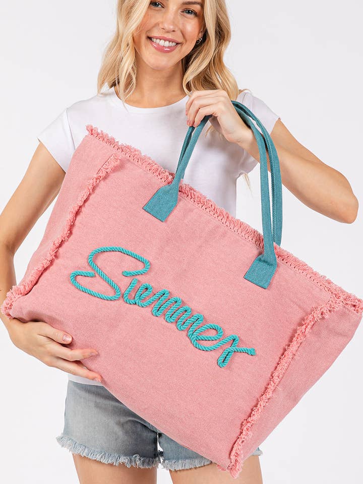 Summer Rope Text Pink Canvas Tote for wholesale by Wholesale Accessory Market