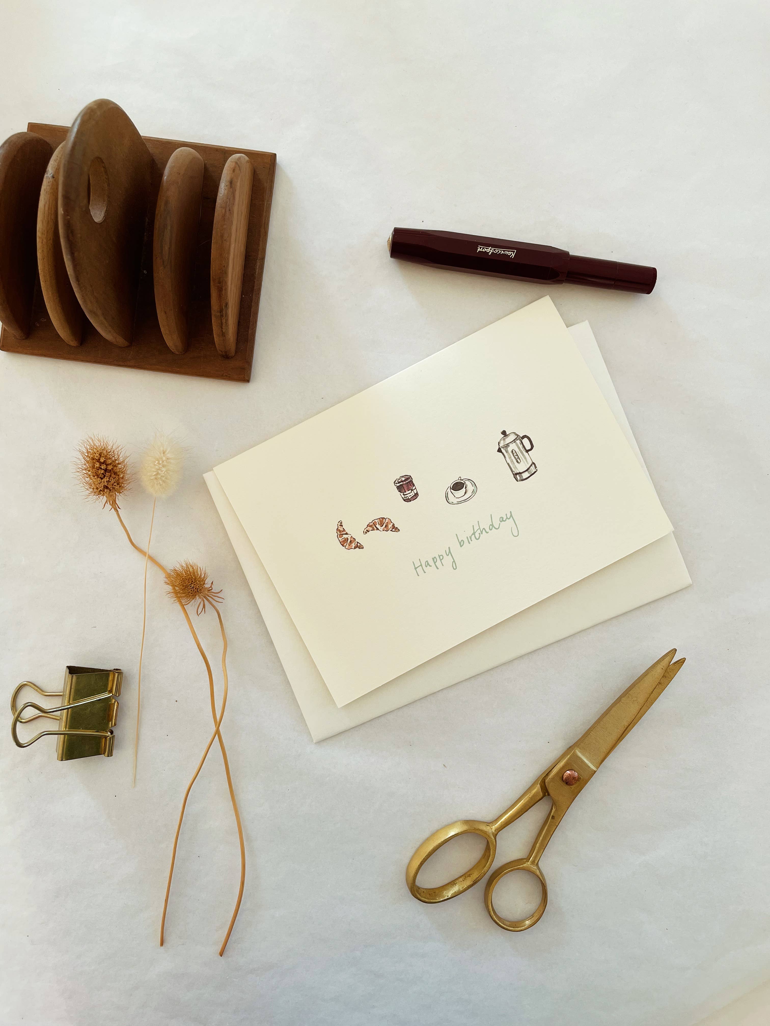 Annie Brougham Paper Goods. – wholesale Birthday card – Coffee and Croissants Birthday Card2