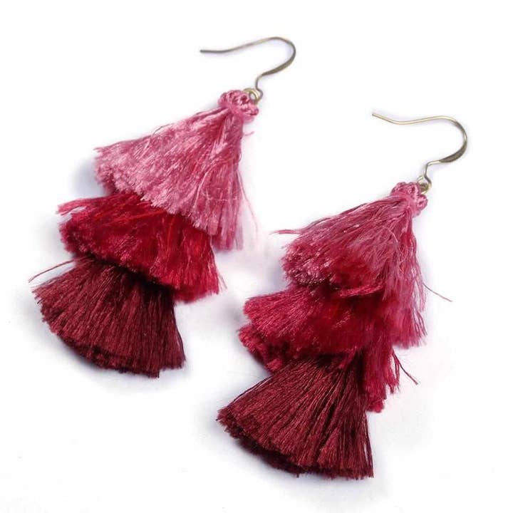 Boho Triple Tassel Boho Lightweight Silk Earrings - Thailand for wholesale by Lumily