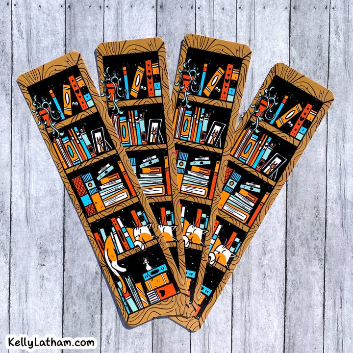 Kelly Latham Art - Wholesale Bookmark - Bookshelf Bookmark Bookstore, Book Lover, Cat Lover