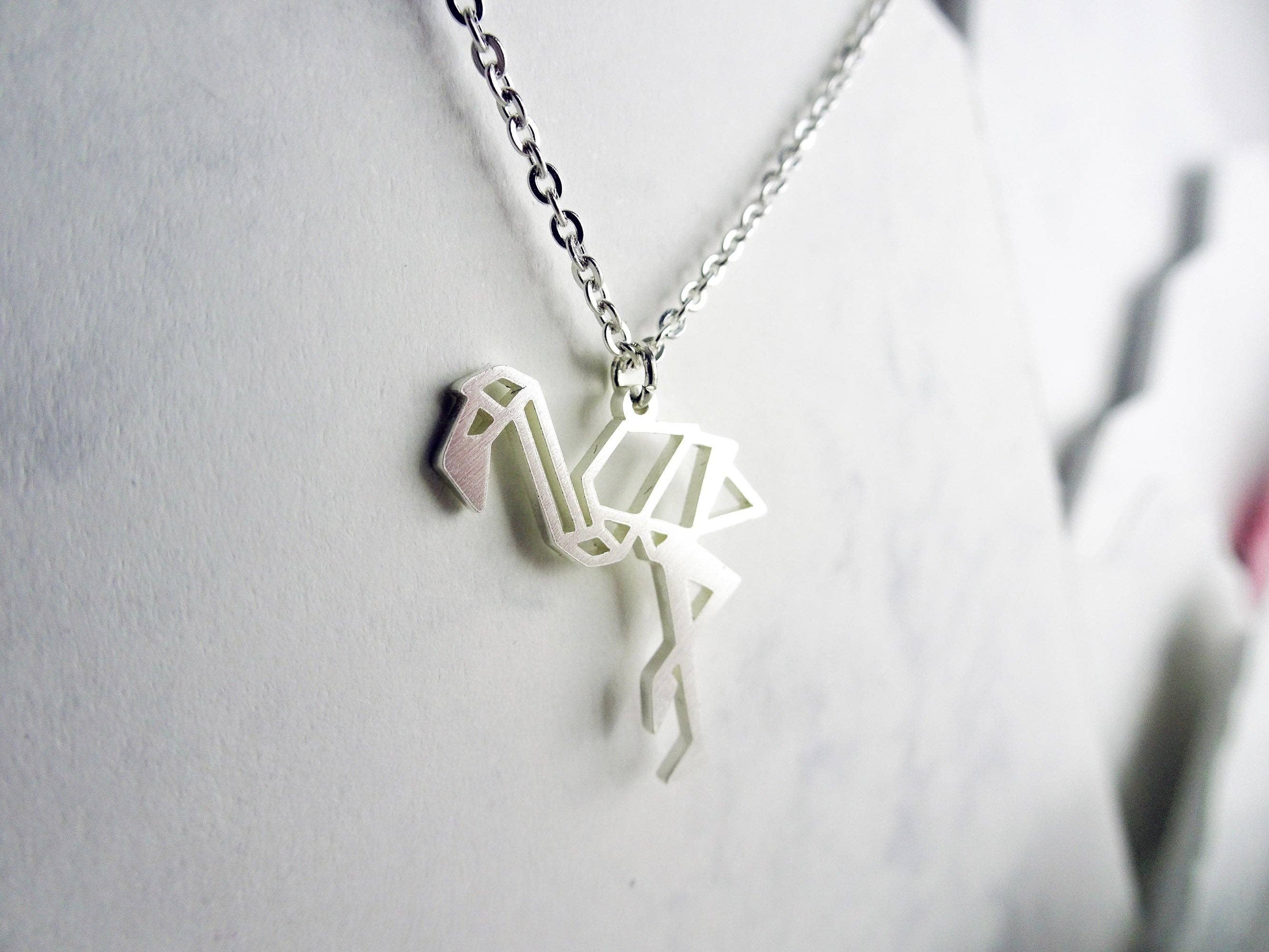 La Menagerie – wholesale Pendant/charm necklace – Flamingo Silver Origami Necklace0