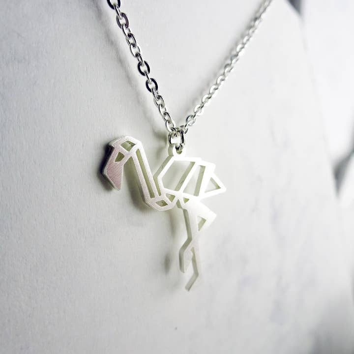 La Menagerie – wholesale Pendant/charm necklace – Flamingo Silver Origami Necklace