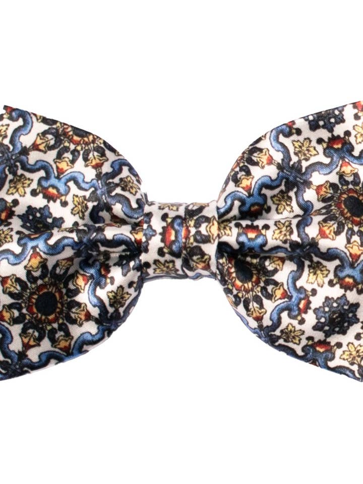 Sicilian Bow Tie Satin Print with Multicolor Majolica PS179 for wholesale by Graffeo Cravatte