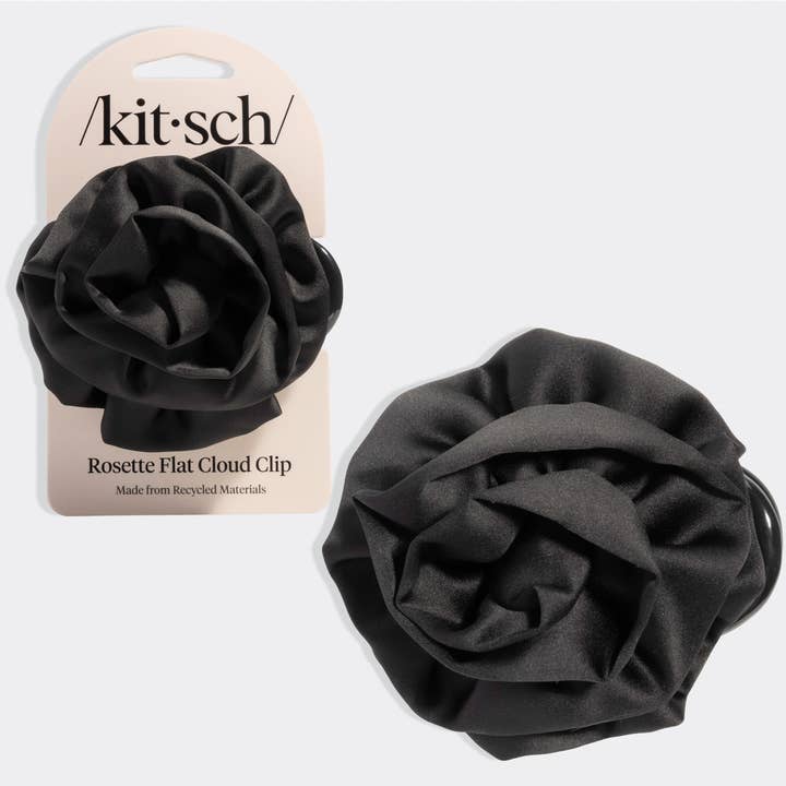 Satin Rosette Medium Flat Cloud Clip - Black for wholesale by KITSCH