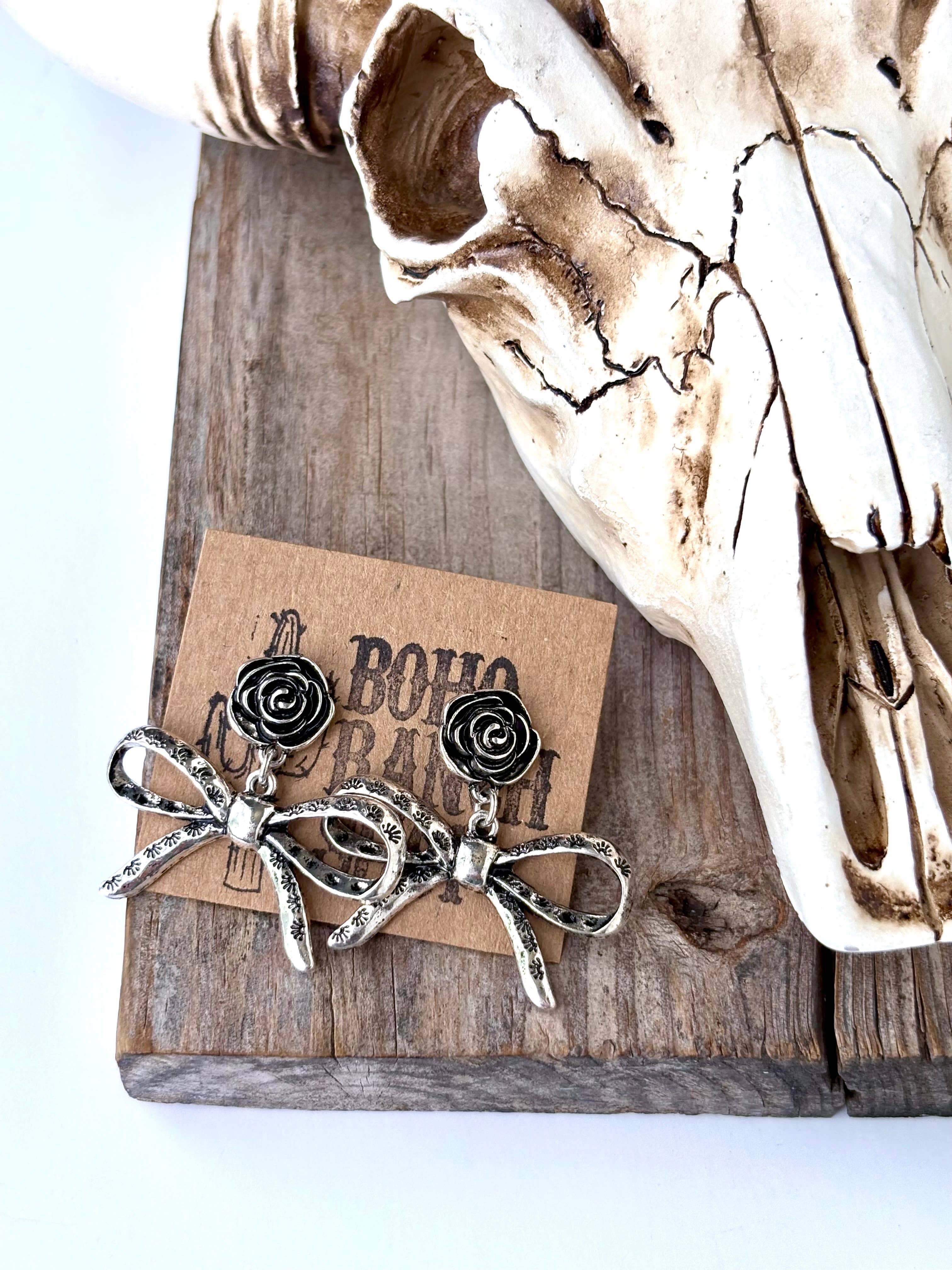 Boho Ranch Shop - Wholesale Stud/Post Earrings - Western Flower & Coquette Bow Post Drop Earrings0