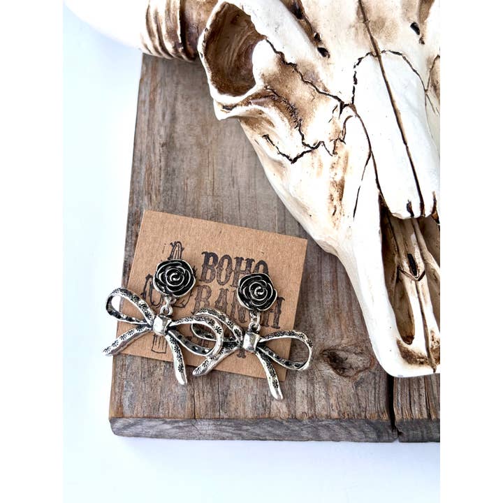 Boho Ranch Shop - Wholesale Stud/Post Earrings - Western Flower & Coquette Bow Post Drop Earrings