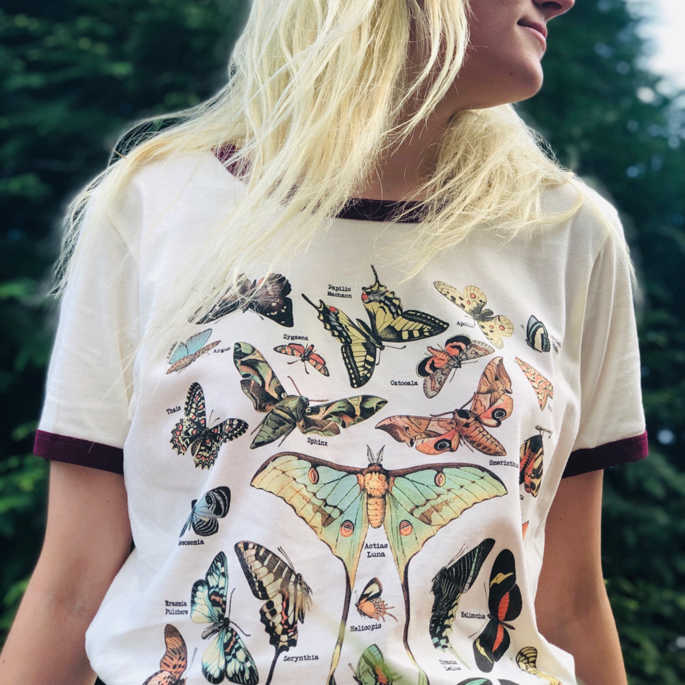 The Funnel Cake Tree - Wholesale Screen Printed T-Shirt - Women's - Butterfly Lover Ringer Graphic Tee1