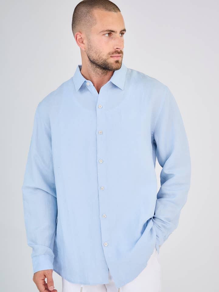 TOP MONDAY - Wholesale Shirt - Men's - Light Blue Long Sleeve Linen Shirt4