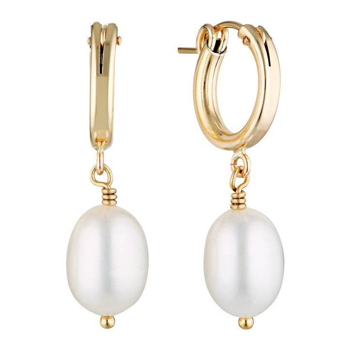 Rice Pearl Drop Hoop Earrings for wholesale by BOWERBIRD JEWELS