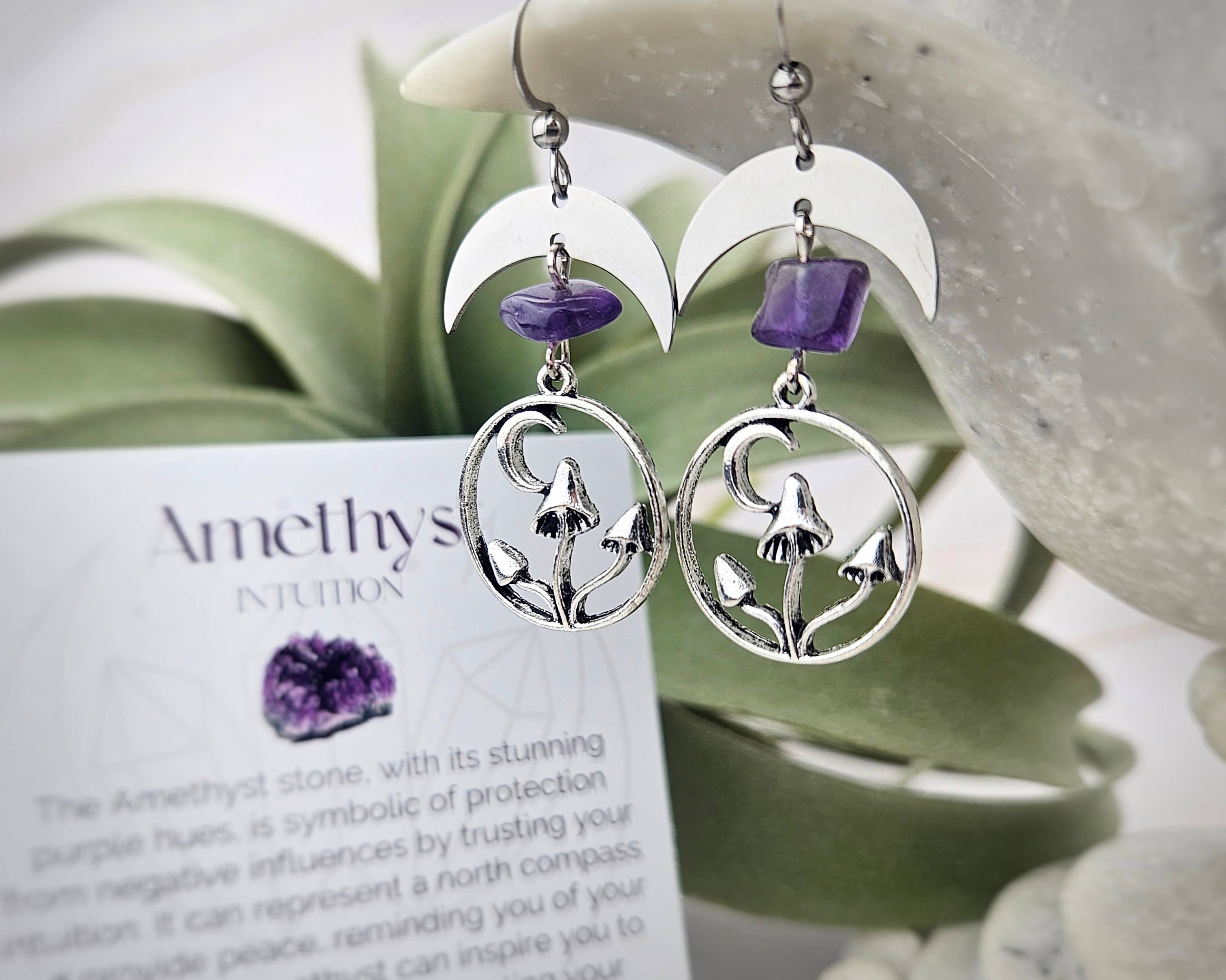 WonderLight Jewelry - Vente Boucles d'oreilles pendantes - Boucles d'oreilles en forme de champignon en pierres précieuses - Affirmation Jewelry0