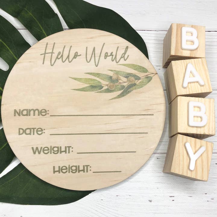 Inspired Wholesale - Wholesale Milestone art/keepsake – Child & baby - Birth Announcement Disc - Eucalyptus2