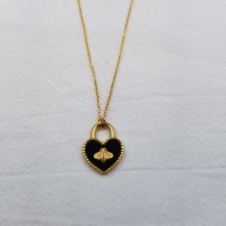 Black Gold Bee Heartful Necklace for wholesale by ENA Jewelry