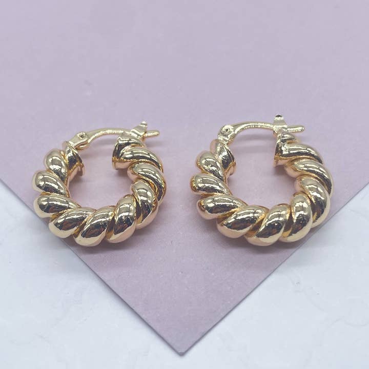 18k GF Croissant Hoop Earrings: Chunky Twisted Jewelry for wholesale by Milie