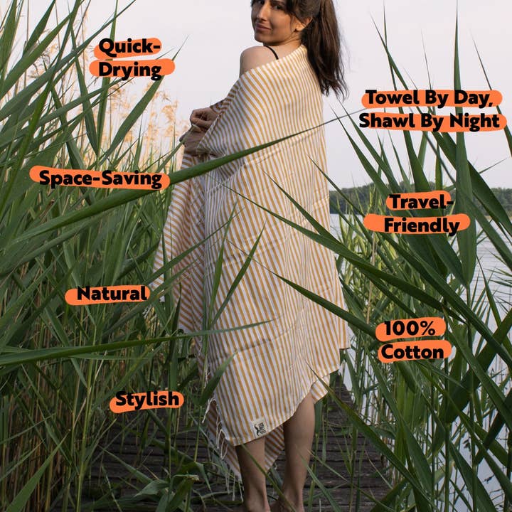 Soni Yellow Striped Turkish Beach Towel for wholesale by HELLO TURCO Turkish Towels