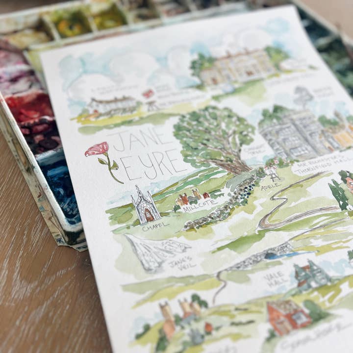 Elizabeth Wade Studio - Wholesale Art Print - Jane Eyre Watercolor Story Map Print2