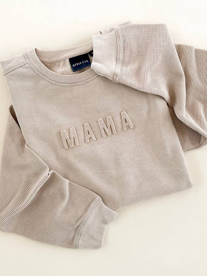 Mama Signature Waffle Sleeve Crewneck - Warm Sand for wholesale on Faire0