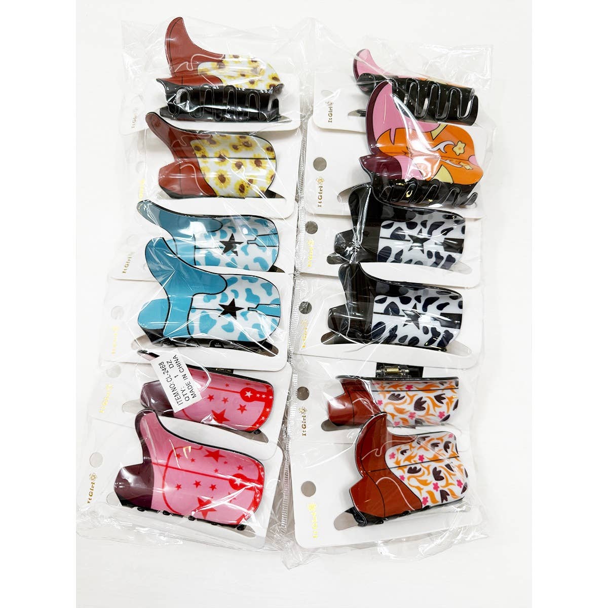 MIX COLOR Western Cowboy Boots Hair Claw Clips for wholesale on Faire6