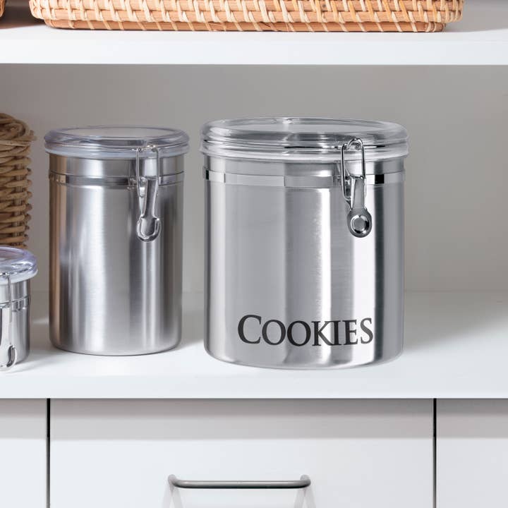 Oggi - Wholesale Canister - Stainless Steel Jumbo COOKIES Clamp Canister (8" H, 150 oz)