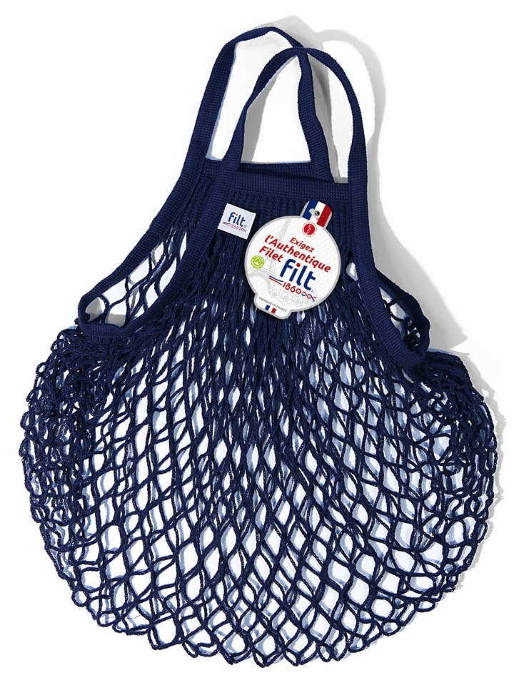 Shopping net bag Navy small handles for wholesale by Filt1860