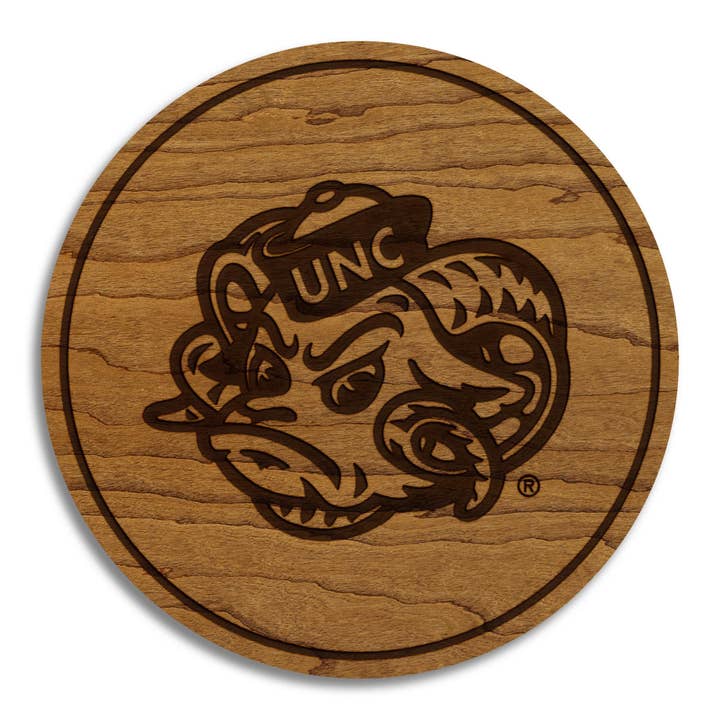LazerEdge - Wholesale Coasters - University of North Carolina Chapel Hill Ramses Coaster – Crafted from Cherry or Maple Wood – UNC Tarheels