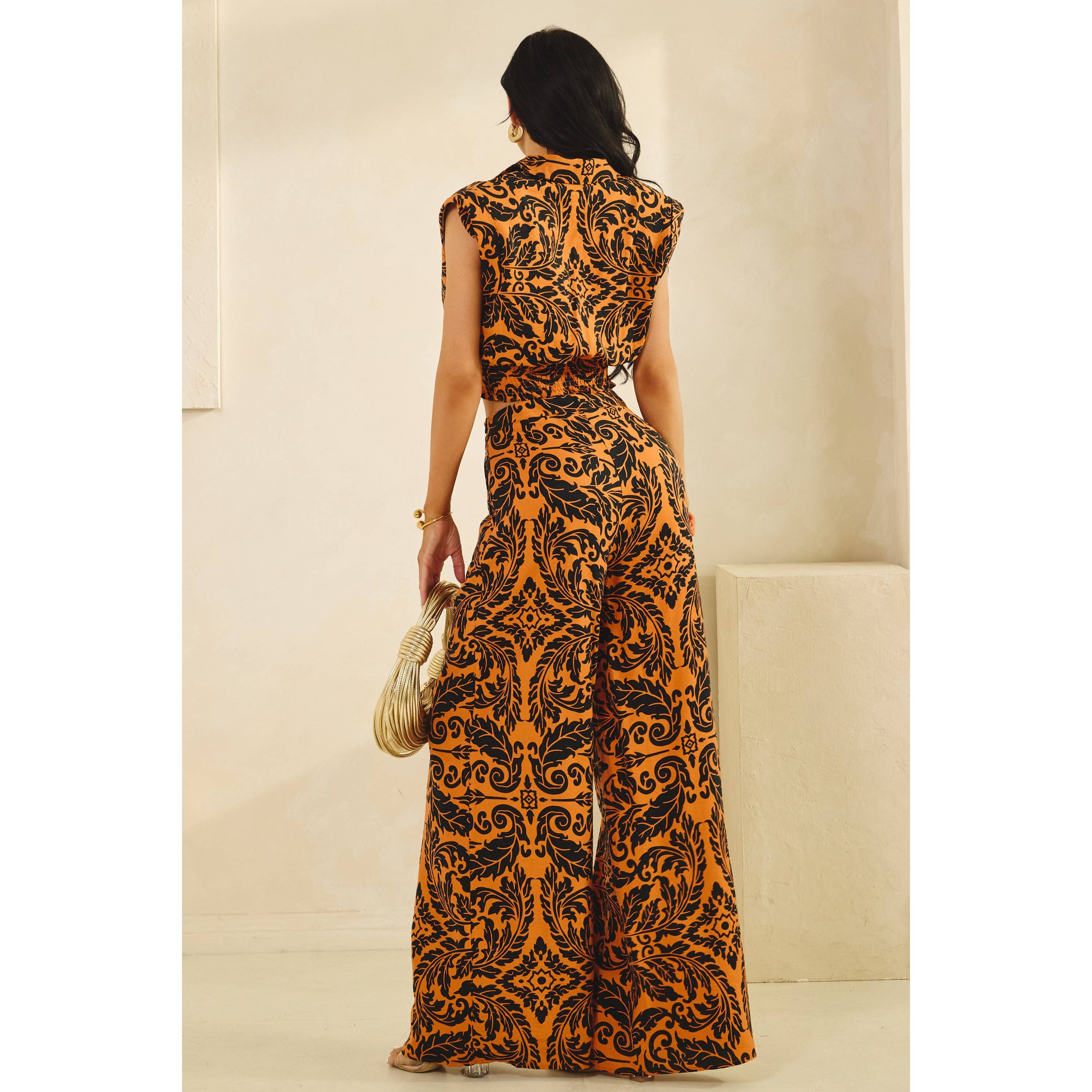 RUST COMBO SMOCKING BÅND TOP MED BREDDE LANGE BUKSER SÆT for engroshandel på Faire4